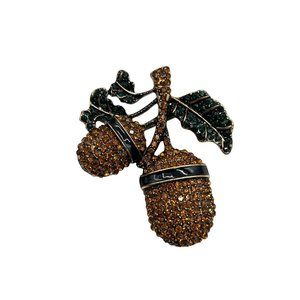 Rhinestones Acorn Pin Brooch Pendant Orange Crystals Fall Autumn Costume Jewelry